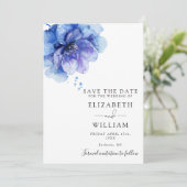 Moderne Waterverf Dusty Blue Floral Fotobruiloft Save The Date (Staand voorkant)