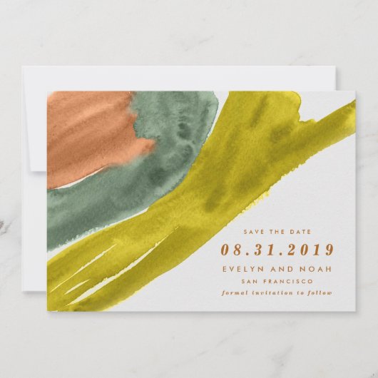 Moderne Waterverf Earth Tone Save the Date (Voorkant)
