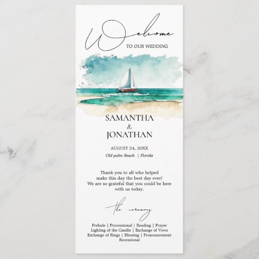 Moderne waterverf eenvoudige blauwe oceaan Cruise  Programma (Voorkant)