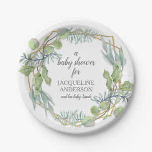 Moderne Waterverf Eucalyptus Foliage Baby shower Papieren Bordje