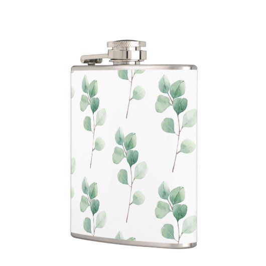 Moderne Waterverf Eucalyptus Green Pattern Heupfles (Links)