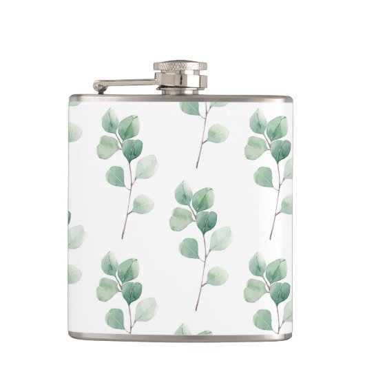 Moderne Waterverf Eucalyptus Green Pattern Heupfles (Voorkant)