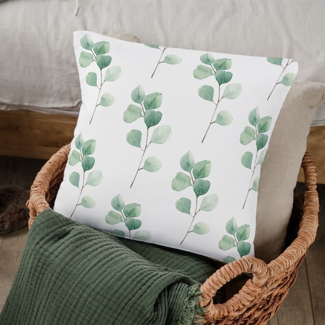 Moderne Waterverf Eucalyptus Green Pattern Kussen (Creator heeft geüpload)
