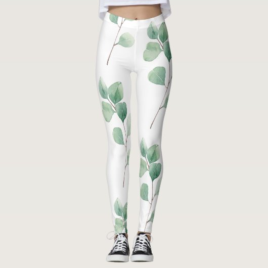 Moderne Waterverf Eucalyptus Green Pattern Leggings (Voorkant)