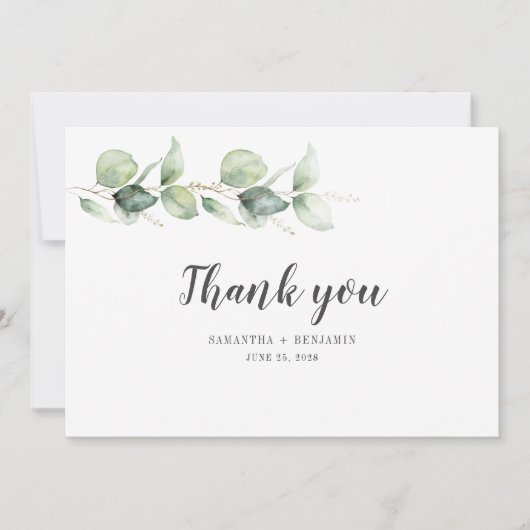 Moderne Waterverf Eucalyptus Greenery Wedding Bedankkaart (Voorkant)