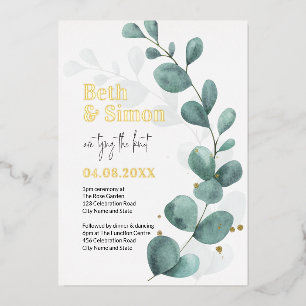 Moderne Waterverf Eucalyptus Greenery Wedding Gold Folie Uitnodiging