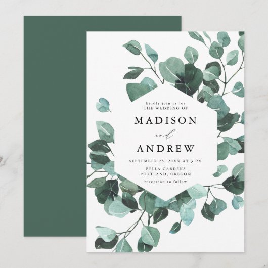 Moderne Waterverf Eucalyptus Greenery Wedding Kaart (Voorkant / Achterkant)