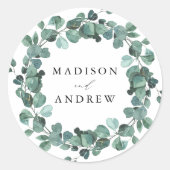Moderne Waterverf Eucalyptus Greenery Wedding Ronde Sticker (Voorkant)
