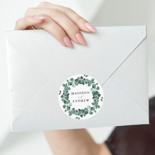 Moderne Waterverf Eucalyptus Greenery Wedding Ronde Sticker