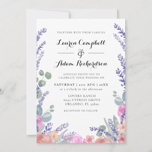 Moderne Waterverf Eucalyptus & Lavendel Huwelijk Kaart (Voorkant)