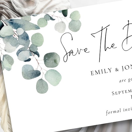 Moderne Waterverf Eucalyptus QR Code Script Save The Date