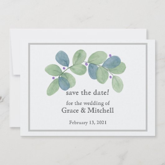 Moderne Waterverf Eucalyptus Save The Date (Voorkant)