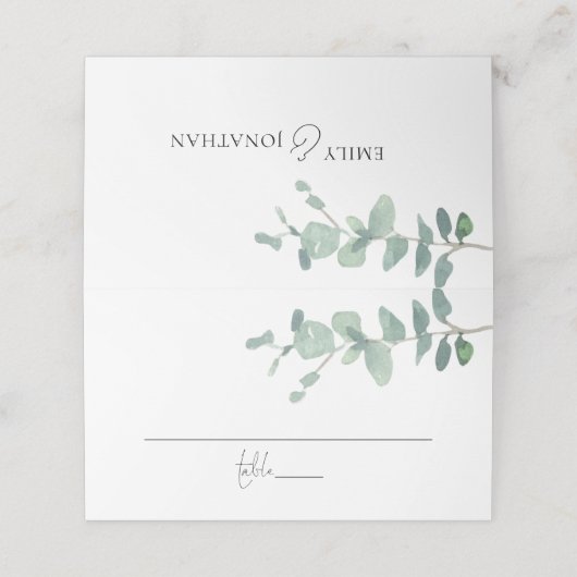 Moderne Waterverf Eucalyptus Script Weddenschap (Buitenkant ongevouwen)