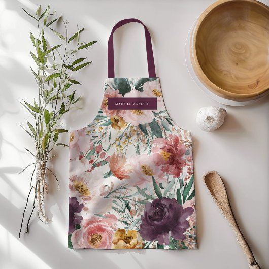 Moderne waterverf floraal paars elegant schort