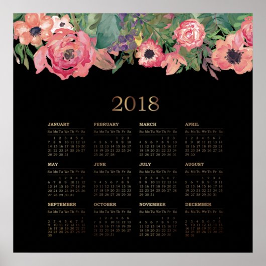 Moderne Waterverf Floral 2018 Agenda Poster (Voorkant)