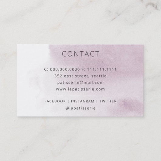 Moderne Waterverf Floral Bakery Pastry Chef Visitekaartje (Achterkant)