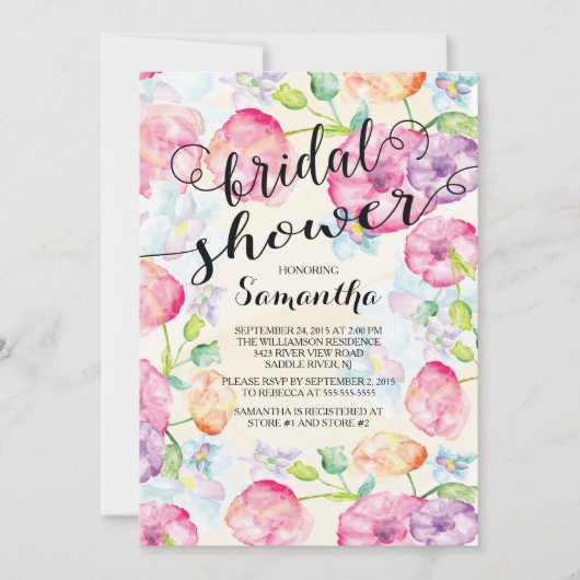 Moderne Waterverf Floral Bridal Shower Kaart (Voorkant)