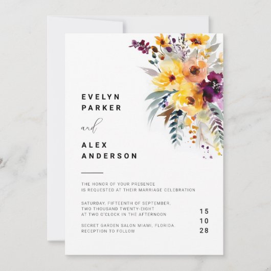 Moderne Waterverf Floral Fall Wedding Kaart (Voorkant)