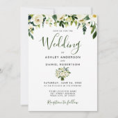 Moderne Waterverf Floral Green Wedding Invite Kaart (Voorkant)