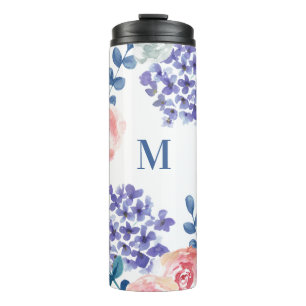 Moderne Waterverf Floral Monogram Thermosbeker