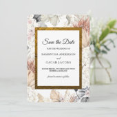 Moderne Waterverf Floral Orchid Gold Lijst Save The Date (Staand voorkant)