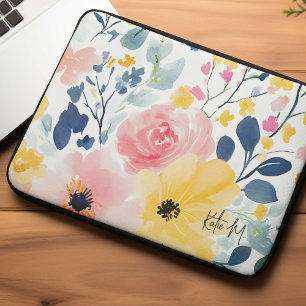 Moderne Waterverf Floral Pattern Laptop Sleeve