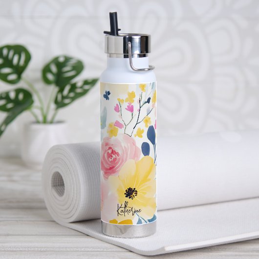Moderne Waterverf Floral Pattern Waterfles (Yoga)