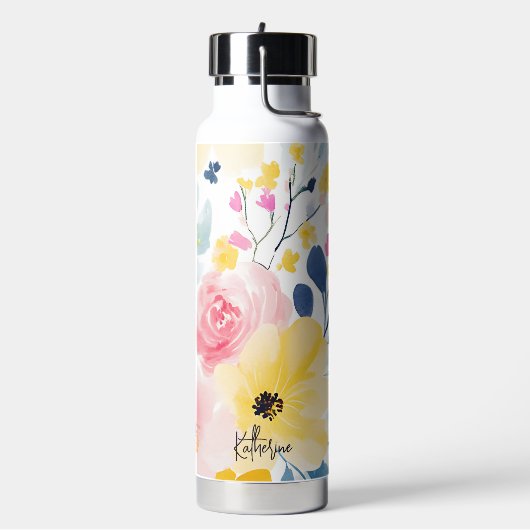 Moderne Waterverf Floral Pattern Waterfles (Links)