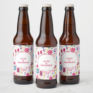 Moderne Waterverf Floral roze Paars Bier Etiket