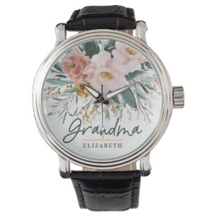 Moderne waterverf floral script elegant oma horloge