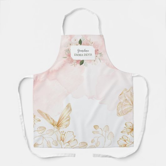 Moderne waterverf floral script elegant oma schort (Voorkant)