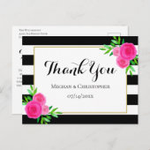 Moderne Waterverf Floral Stripes Bruiloft Dank u Briefkaart (Voorkant / Achterkant)