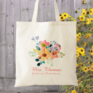 Moderne Waterverf Floral Teacher Waardering Tote Bag
