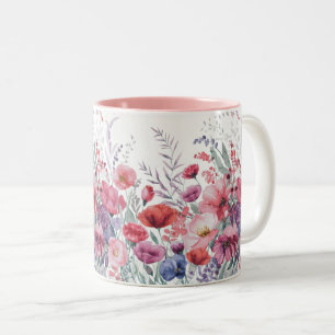 Moderne Waterverf Floral Tweekleurige Koffiemok