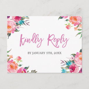 Moderne Waterverf Floral Wedding RSVP Antwoord Uitnodiging Briefkaart