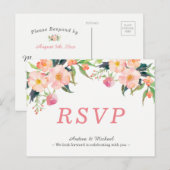 Moderne Waterverf Floral Wedding RSVP Briefkaart (Voorkant / Achterkant)