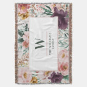 Moderne waterverf florale elegant monogram roze deken (Voorkant Verticaal)