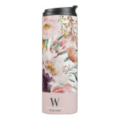 Moderne waterverf florale elegant monogram roze thermosbeker (Gedraaid links)