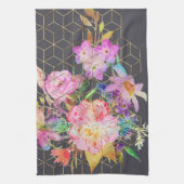 Moderne waterverf florale en gouden geometrische b theedoek (Verticaal)