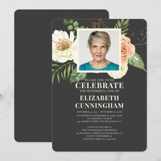 Moderne Waterverf Florals Foto Memorial Kaart (Voorkant / Achterkant)