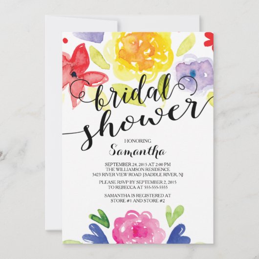 Moderne Waterverf Flowers Bridal Shower Kaart (Voorkant)