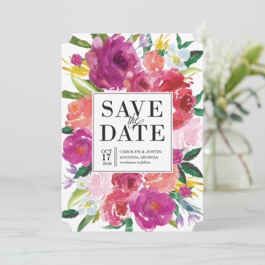 Moderne Waterverf Flowers Weddenschap Save the Dat Save The Date (Staand voorkant)