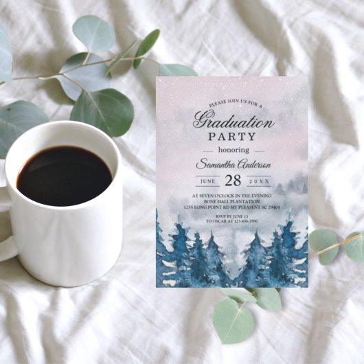 Moderne Waterverf Forest Blue Invitation Kaart