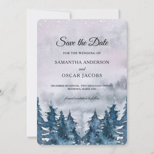 Moderne Waterverf Forest Blue Save the dat Date (Voorkant)