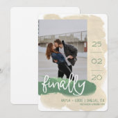 Moderne Waterverf Foto Tan Green Save The Date (Voorkant / Achterkant)