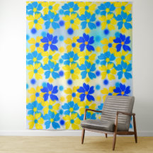 Moderne Waterverf Geel en Blauwe Bloemen Bosbouw