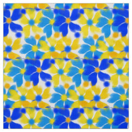 Moderne Waterverf Geel en Blauwe Bloemen Fabric Stof