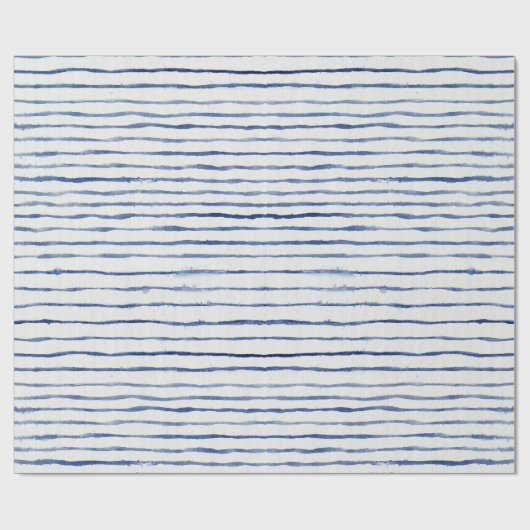 Moderne Waterverf Gestreept Patroon Blauw en Wit Cadeaupapier (Vlak)