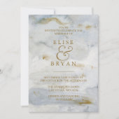 Moderne Waterverf Gold Blue Marble Wedding Invite Kaart (Voorkant)
