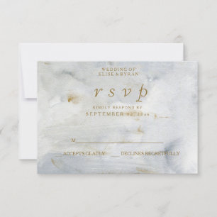 Moderne Waterverf Gold Blue Marble Wedding RSVP Kaartje